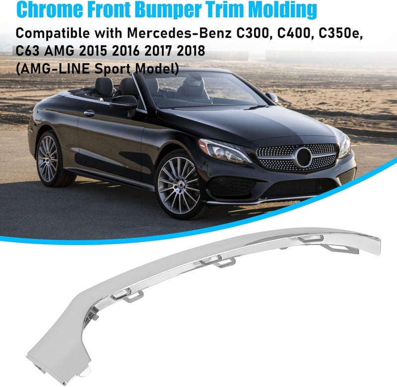 Jaronx Compatible with Mercedes-Benz W205 Front Bumper Trim Molding 2015-2018, Right Front Bumper Lower Chrome Trim Replacement A2058851474 for Mercedes W205 C300 C400 C350 C63 AMG-LINE Sport Model - Image 3